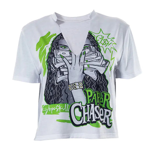 'Paper Chaser' Graphic Cropped Tee